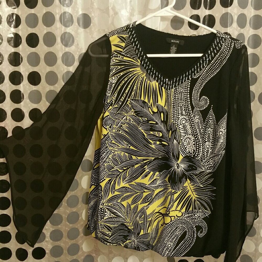 Alfani Womens Blouse Size S Black and White Floral